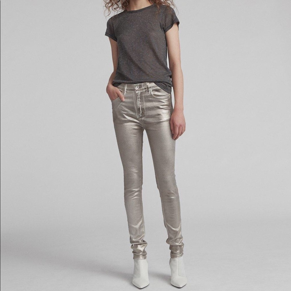rag & bone High Rise Silver Coated Skinny Jeans